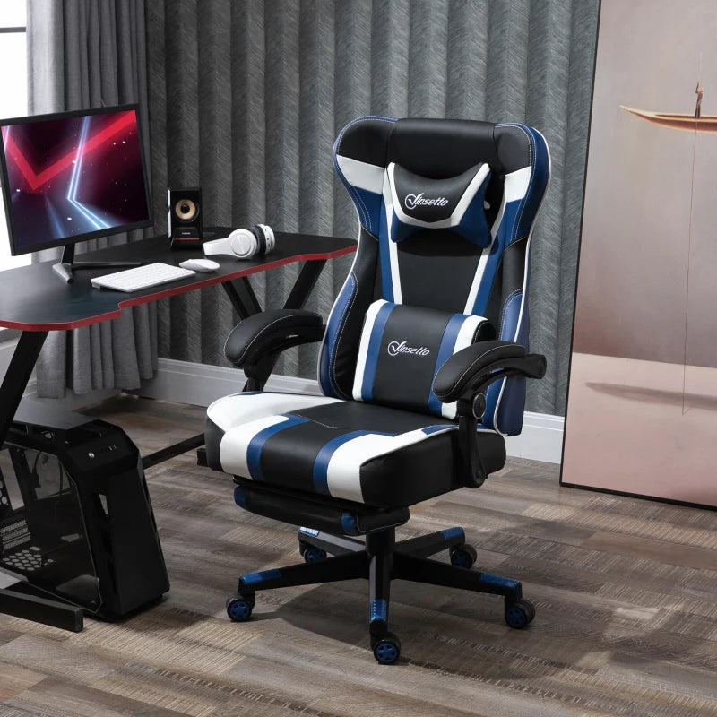 Vinsetto High Back Ergonomic Gaming Chair with Footrest, Blue - Platinum-Level Office Chairs